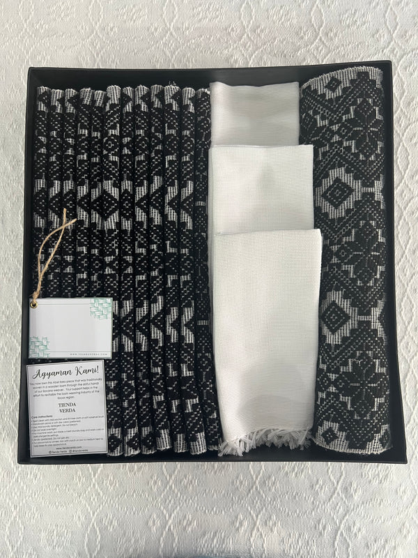 Lotus in Black 12-Seater Pinilian Verda Bundle with Napkins (Embroidery Included)