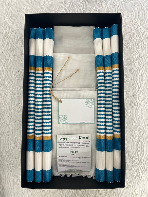 Cool Sea Blue  6 - SEATER PLACEMAT AND NAPKIN SET (EMBROIDERY INCLUDED)