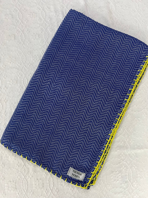 Trambia Blanket with Handsewn Edges (Royal Blue/Yellow)