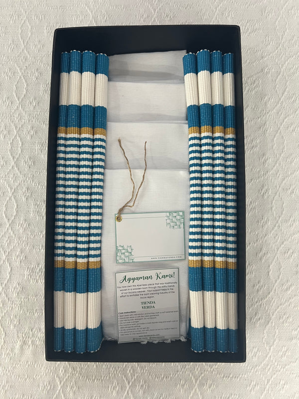 Cool Sea Blue 8 - SEATER PLACEMAT AND NAPKIN SET (EMBROIDERY INCLUDED)