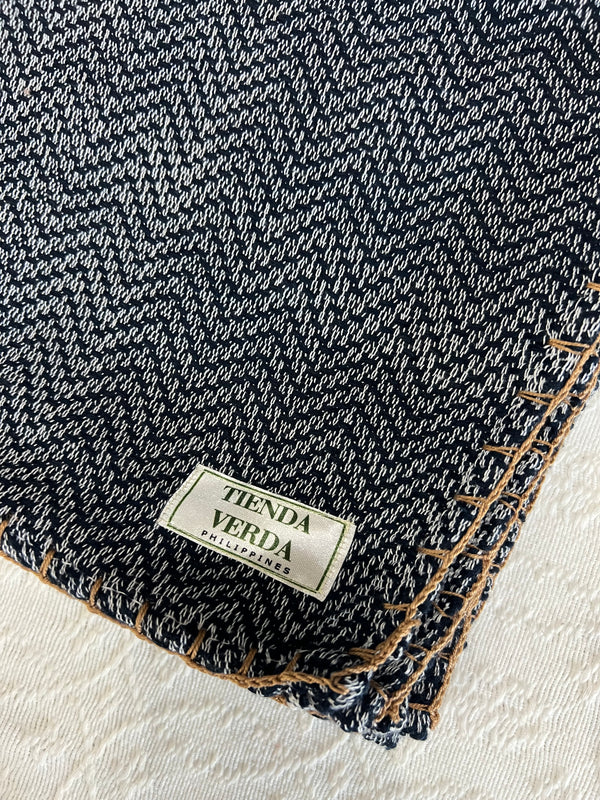 Trambia Blanket with Handsewn Edges (Navy Blue/Brown)