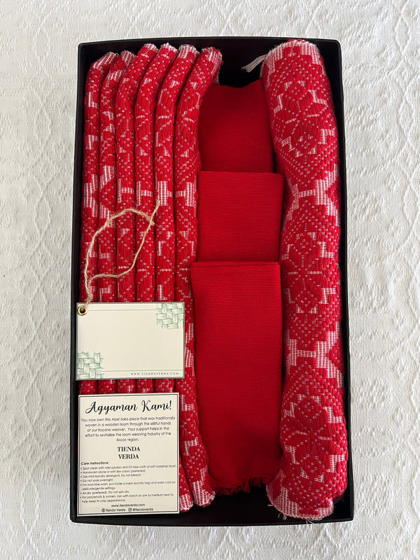 Lotus in Red | 6-Seater | Pinilian Runner, Placemats, & Napkins Gift Box