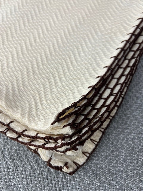 Trambia Blanket with Handsewn Edges (Cream/Choco Brown)