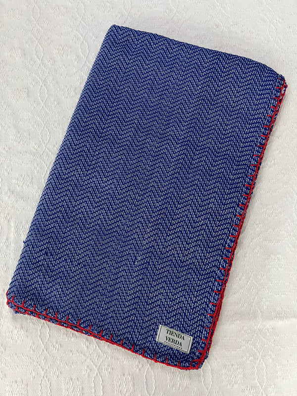 Trambia Blanket with Crocheted Edges (Royal Blue/Red)