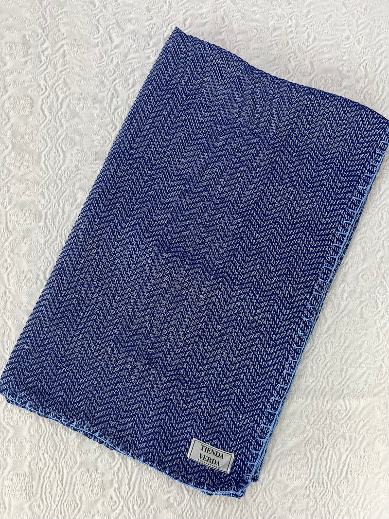 Trambia Blanket with Crocheted Edges (Royal Blue/Light Blue)