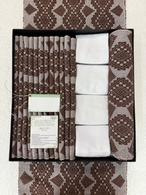 Gaia in Brown | 12-Seater | Pinilian Runner, Placemats, & Napkins Gift Box