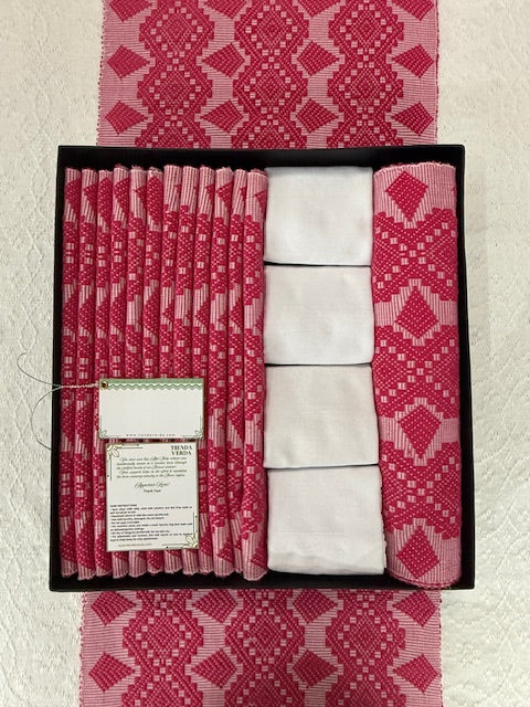 Gaia in Fuchsia | 12-Seater | Pinilian Runner, Placemats, & Napkins Gift Box