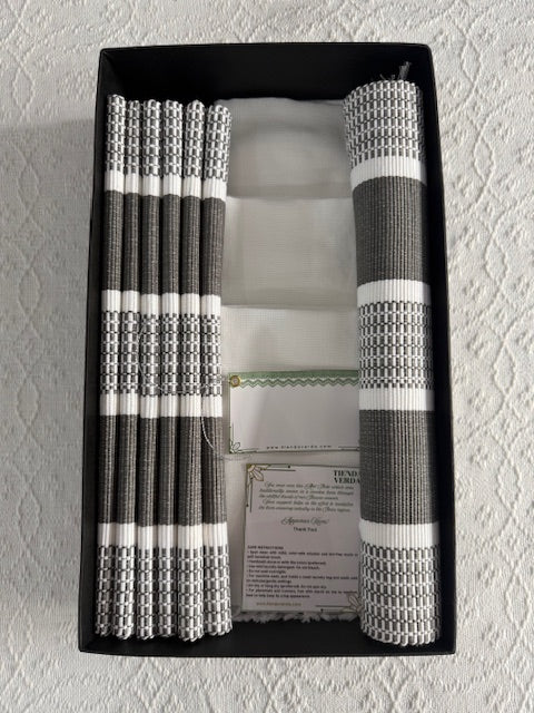 Grizzly Gray | 6-Seater | Runner, Placemats, & Napkins Gift Box