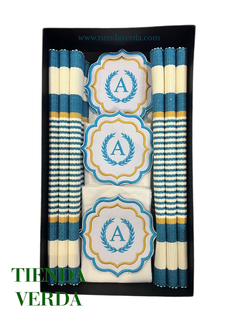 Cool Sea Blue | 6-Seater | Placemats, Coasters & Napkins Gift Box