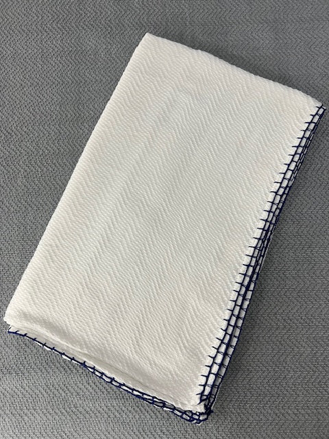 Trambia Blanket with Handsewn Edges (White/Royal Blue)