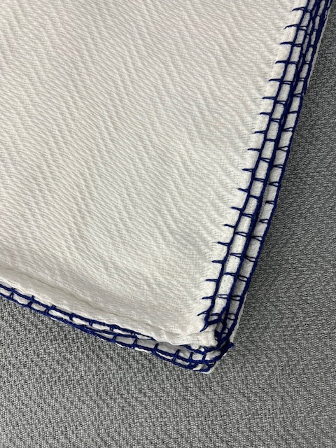 Trambia Blanket with Handsewn Edges (White/Royal Blue)